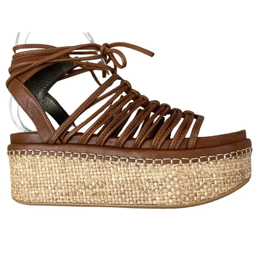 Stuart Weitzman KNOTAGAIN Wedge Caged Gladiator Platform Sandal‎ Brown $445 6M